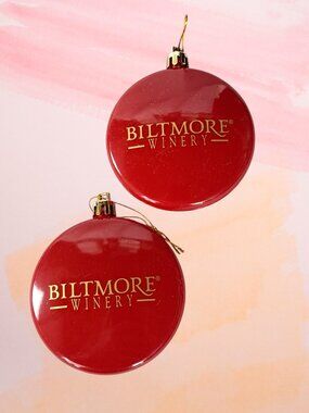 Biltmore Winery Plastic Ornaments souvenirs Set of Two 3" red and gold